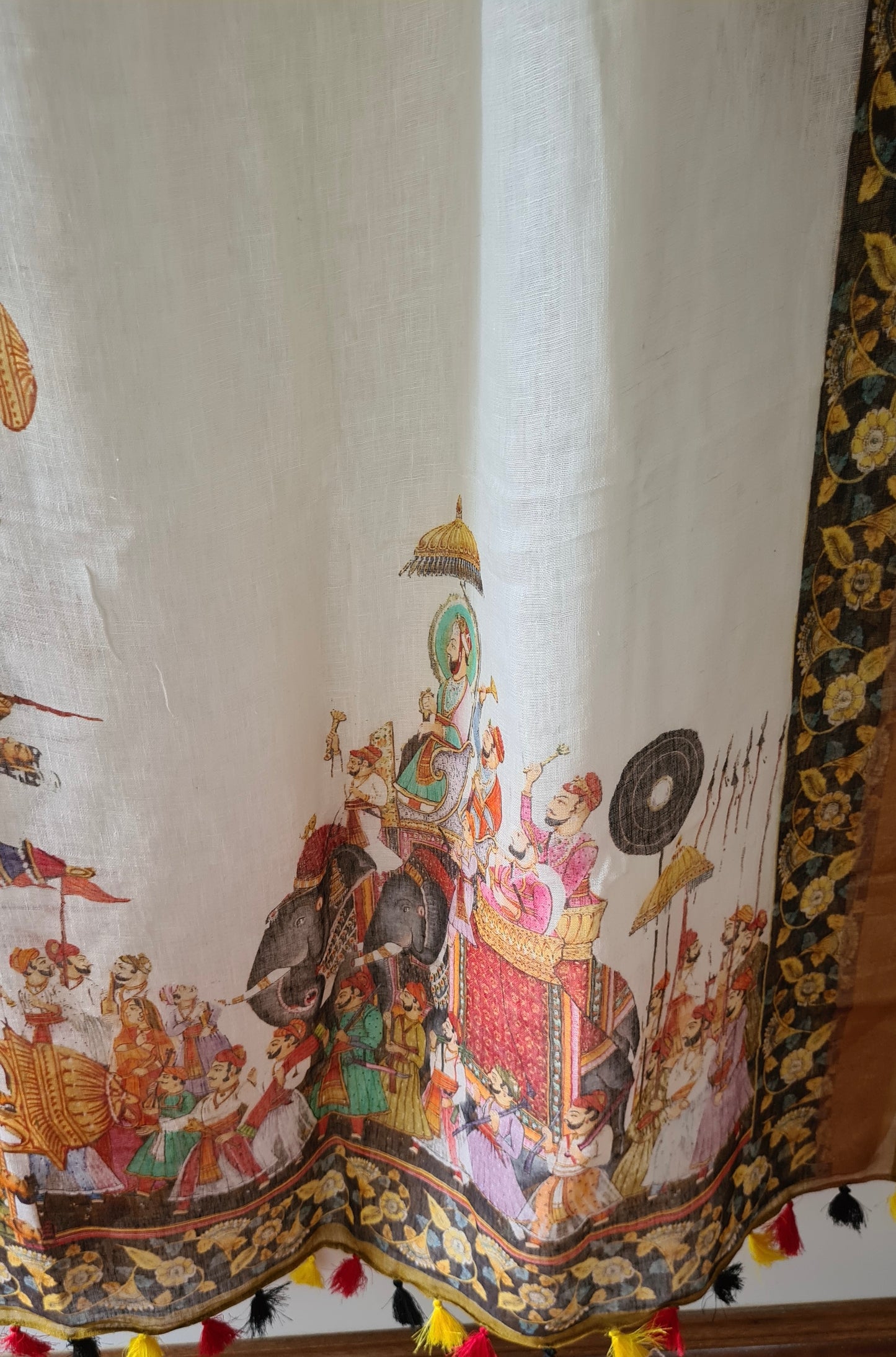 HANDWOVEN Linen by Linen white with Digital prints