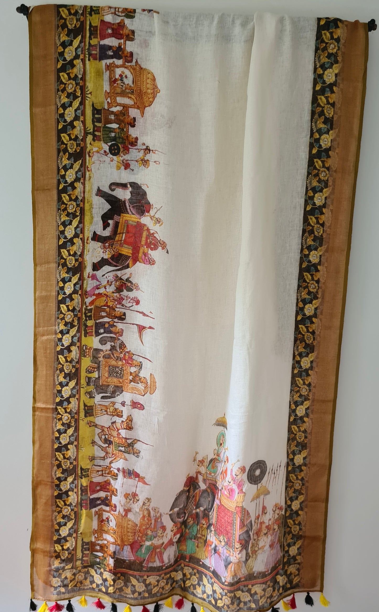 HANDWOVEN Linen by Linen white with Digital prints