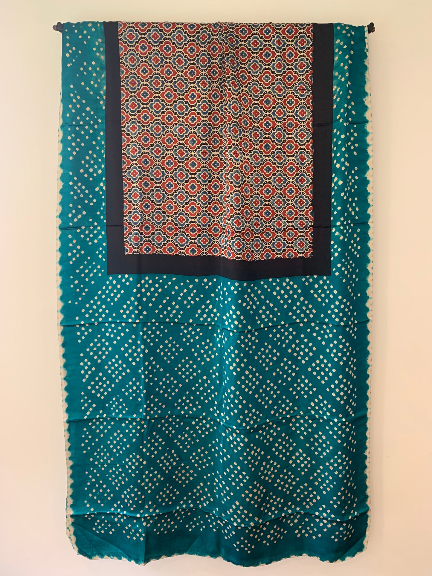 Ajrak Body with Rama Green Bandhani Pallu & Blouse