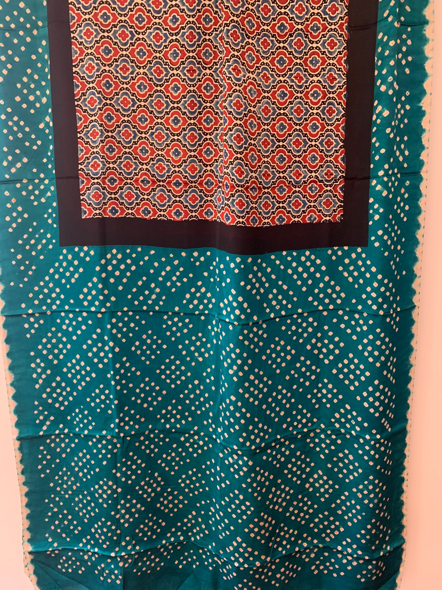 Ajrak Body with Rama Green Bandhani Pallu & Blouse