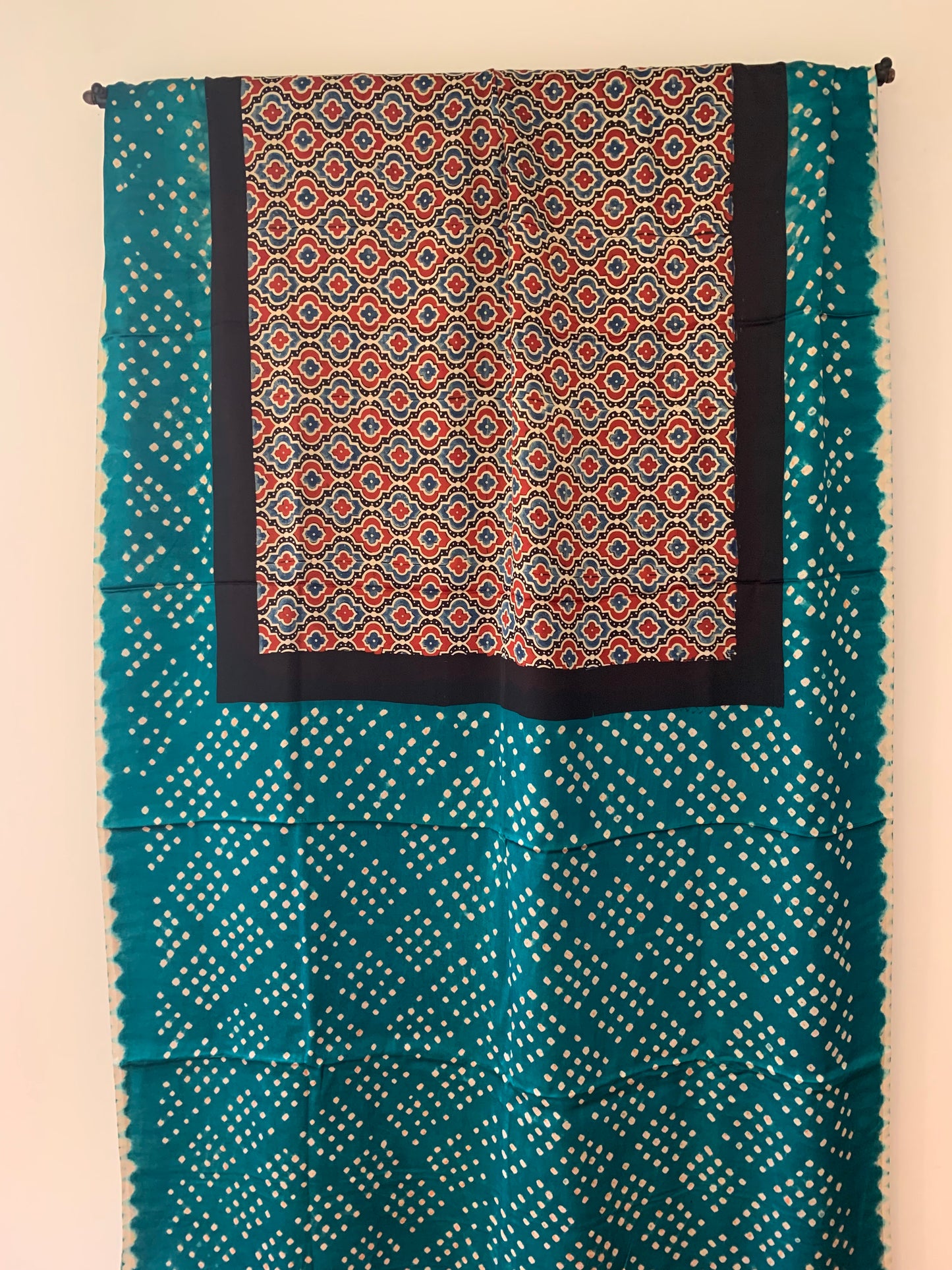 Ajrak Body with Rama Green Bandhani Pallu & Blouse
