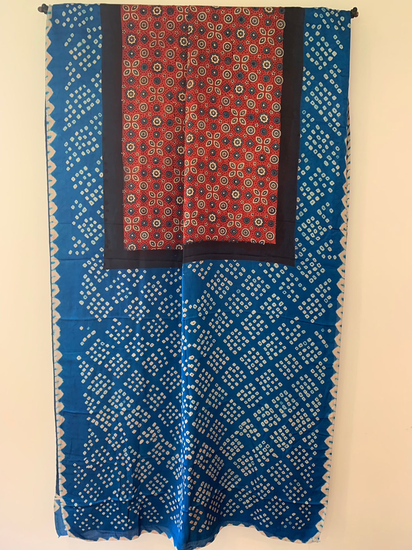 Ajrak Body with Blue Bandhani Pallu & Blouse