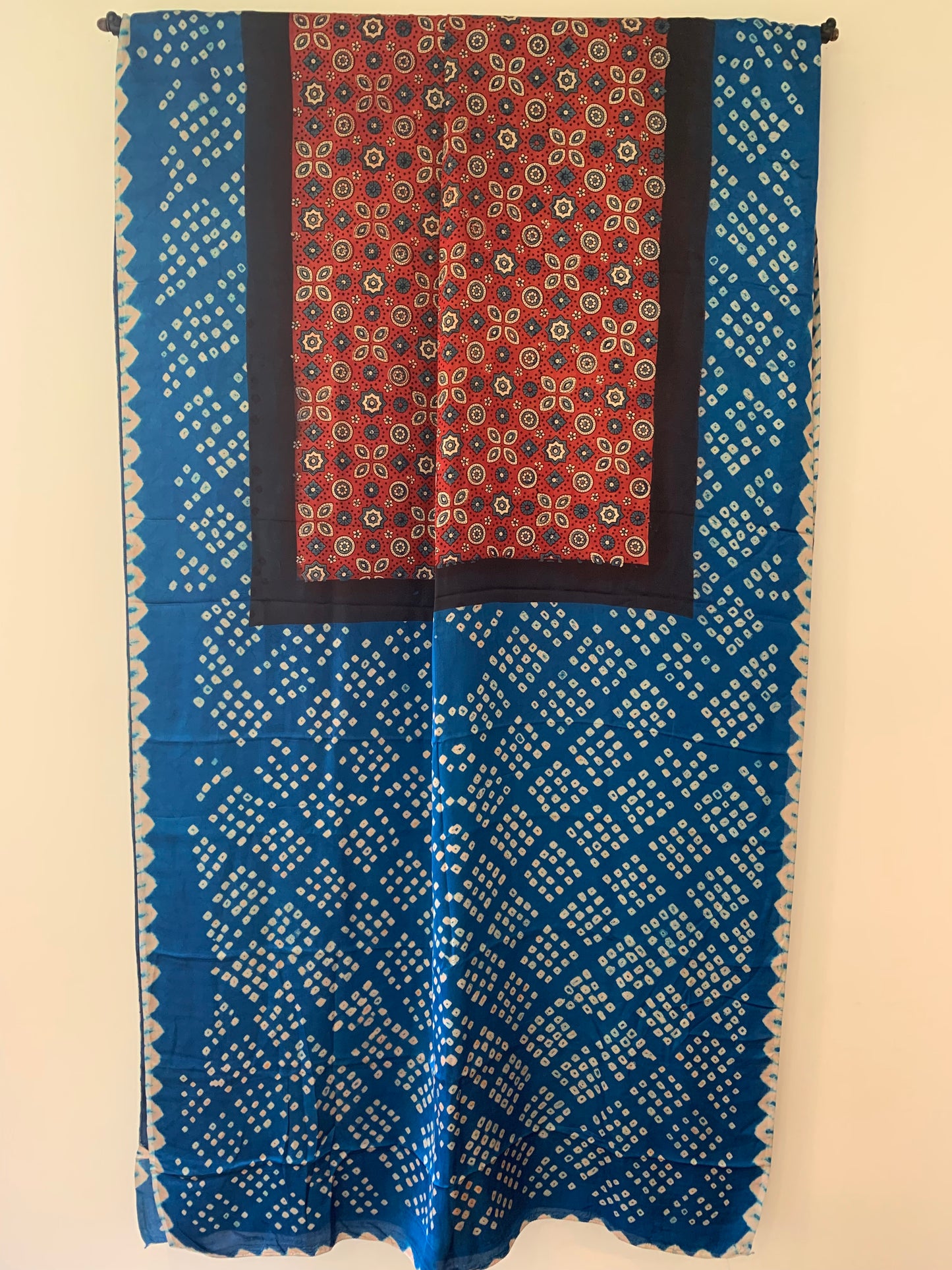 Ajrak Body with Blue Bandhani Pallu & Blouse