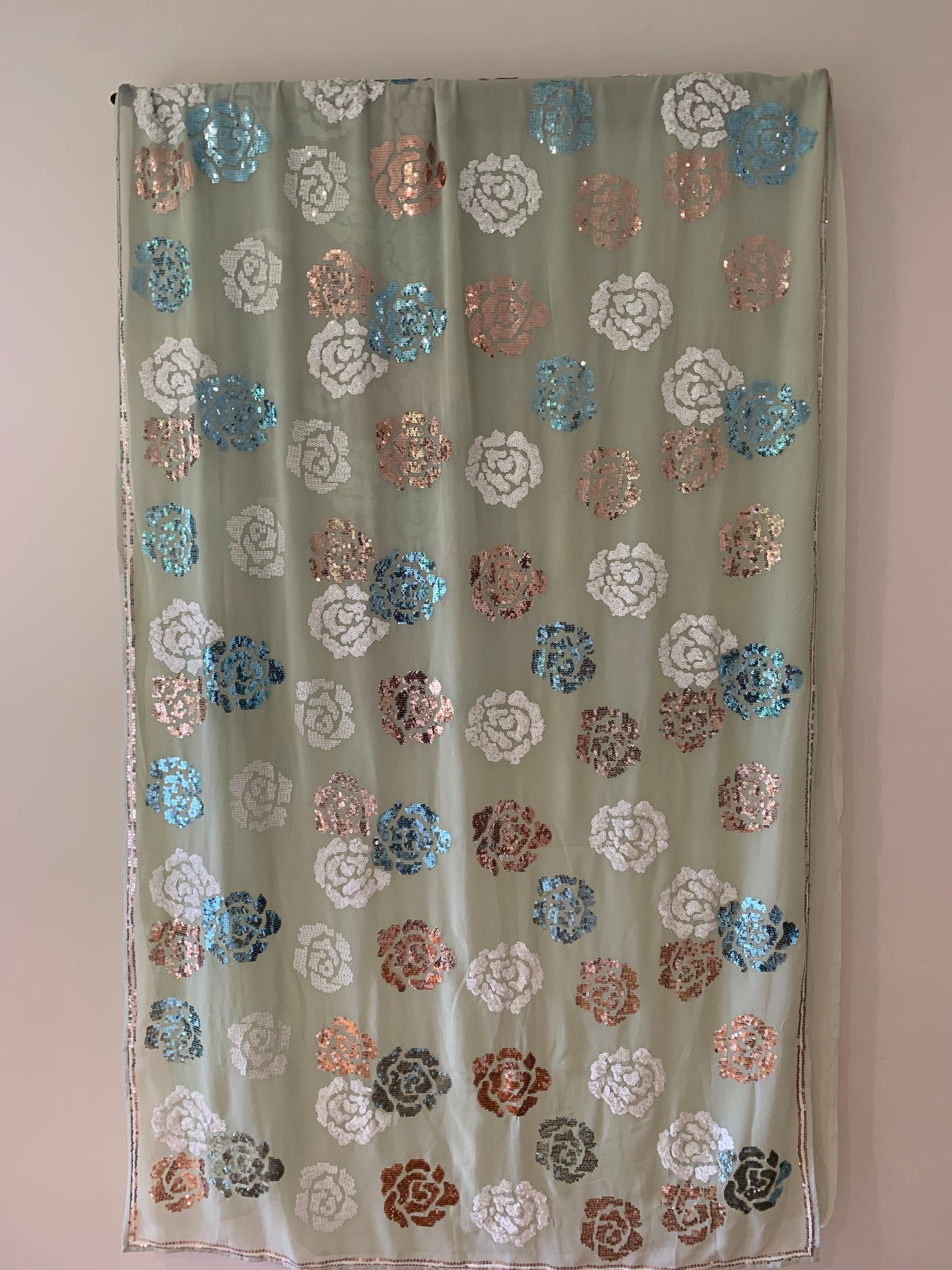 Pista Green With Rose Sequins