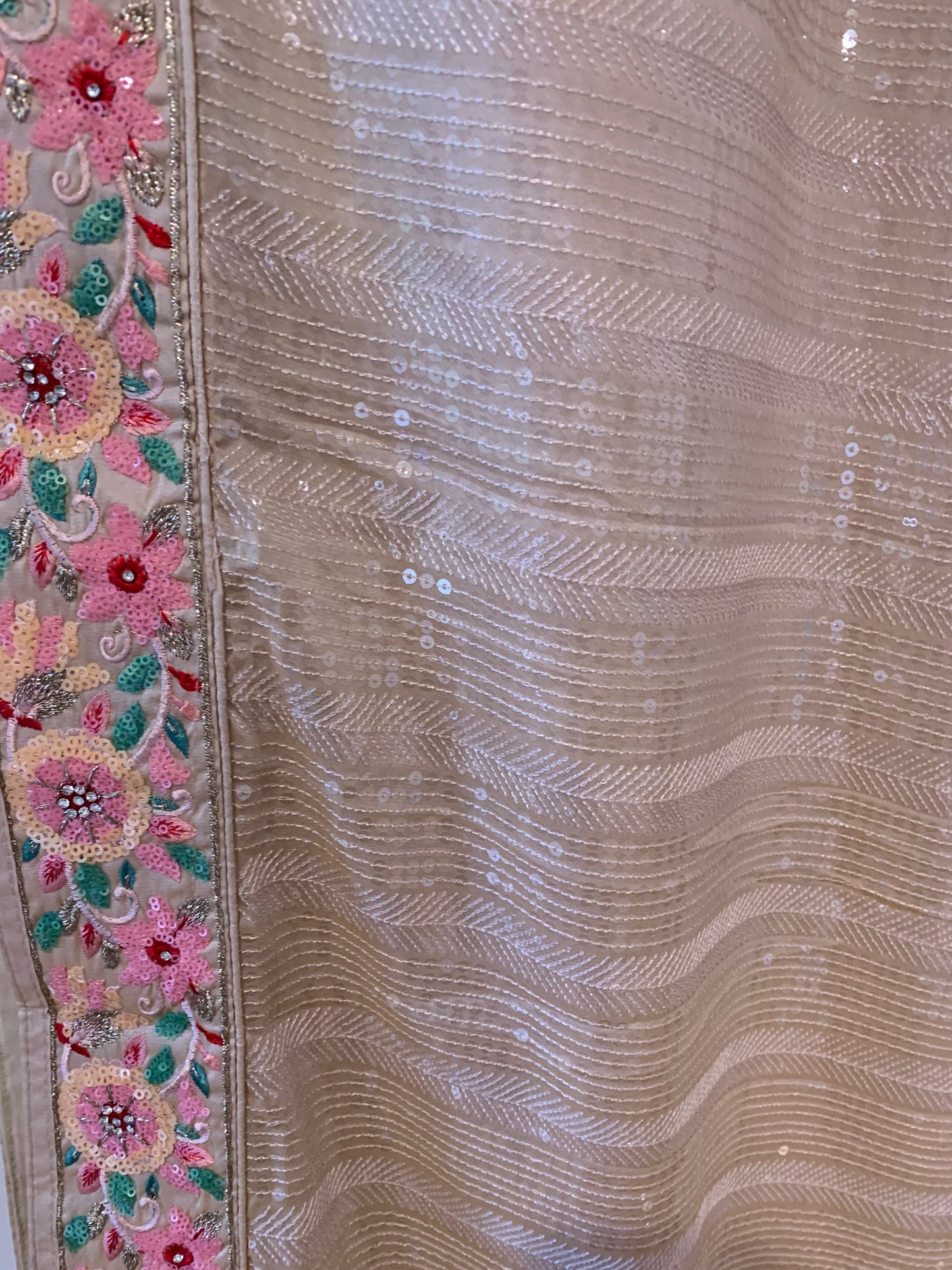 Beige Sequins Saree