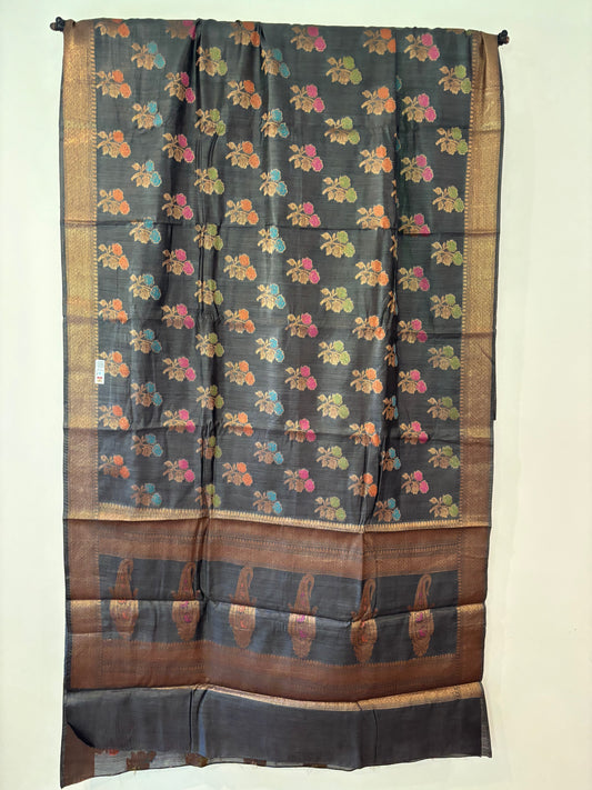 HANDWOVEN Elephant GREY Banarasi  Saree with Meenakari