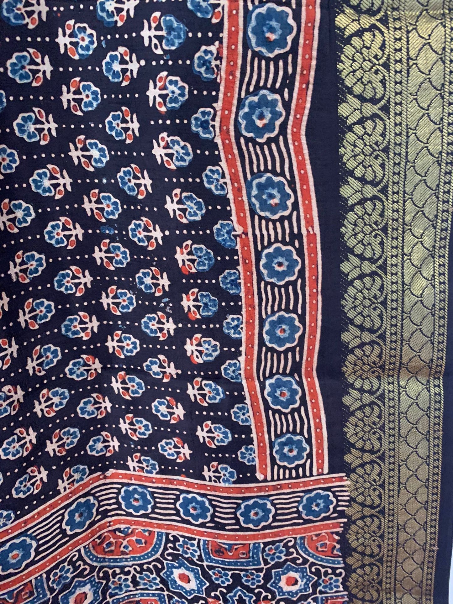 Black Ajrak on pure silk with zari border and pallu