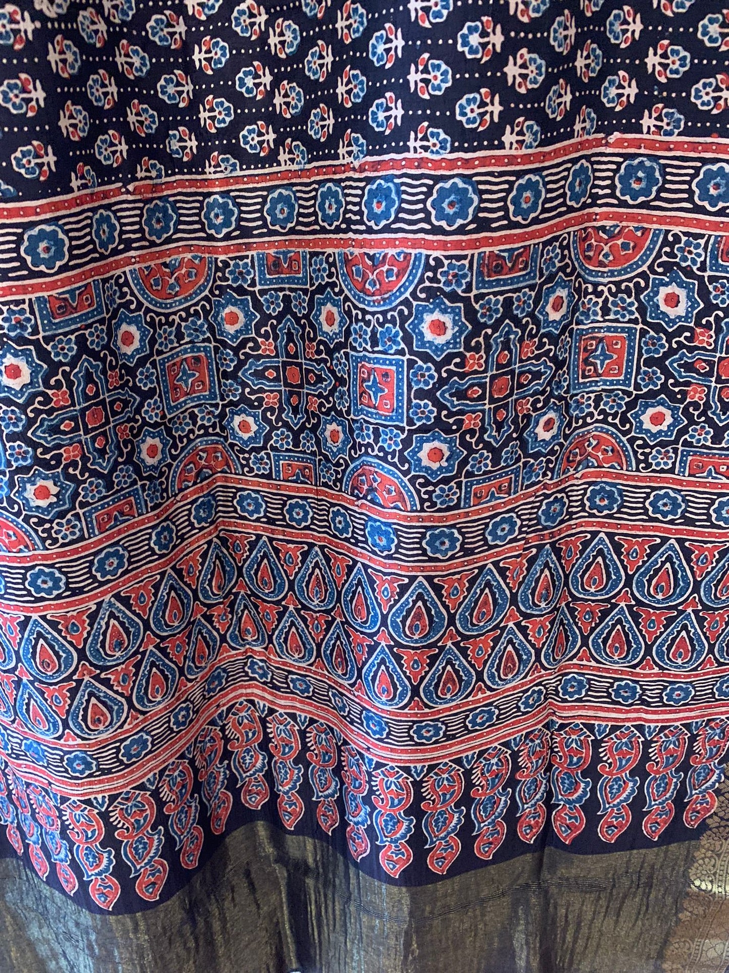 Black Ajrak on pure silk with zari border and pallu