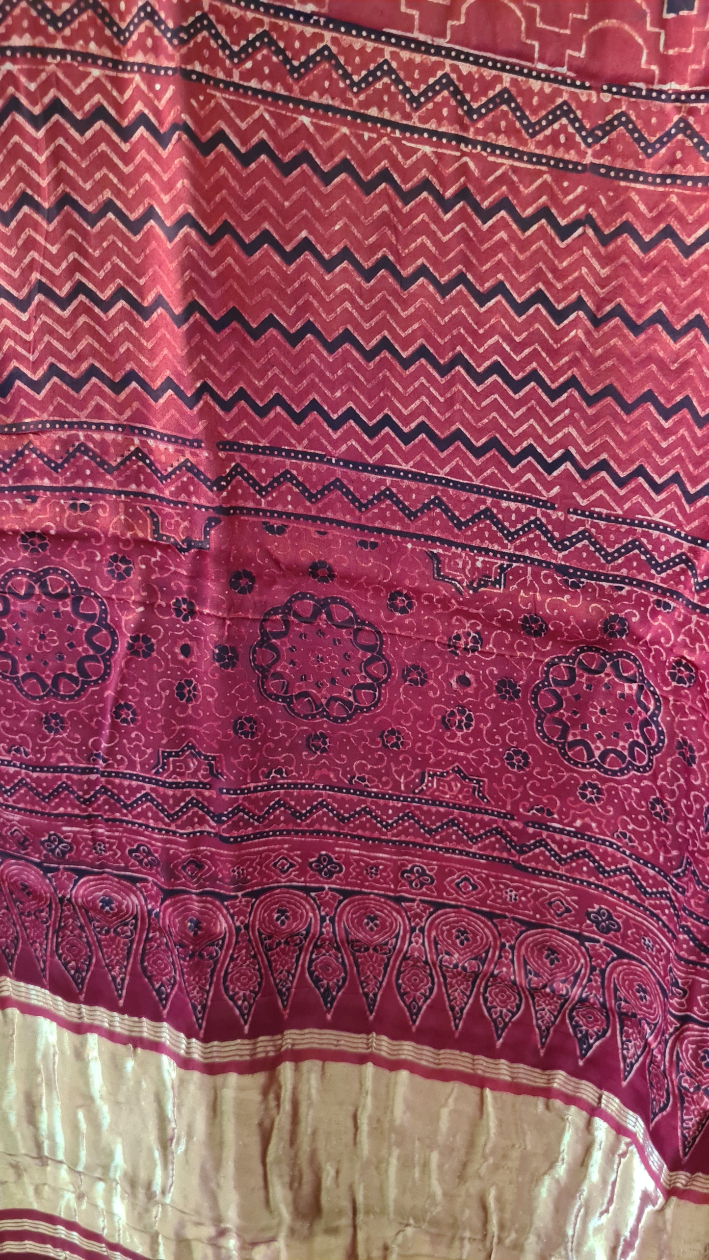 HANDWOVEN Maroon modal silk with Ajrak prints