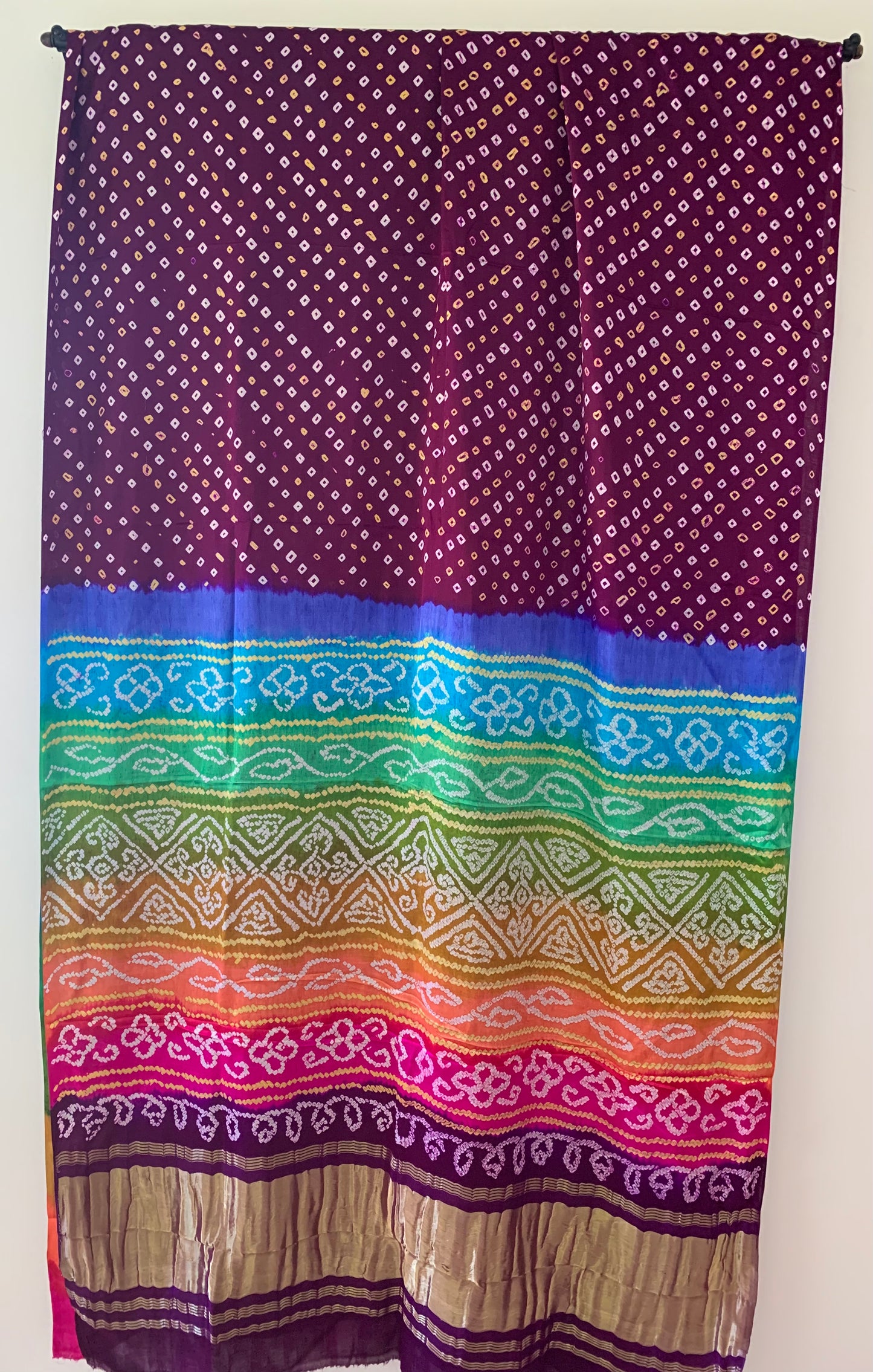 HANDWOVEN purple Gajji silk with rainbow Pallu