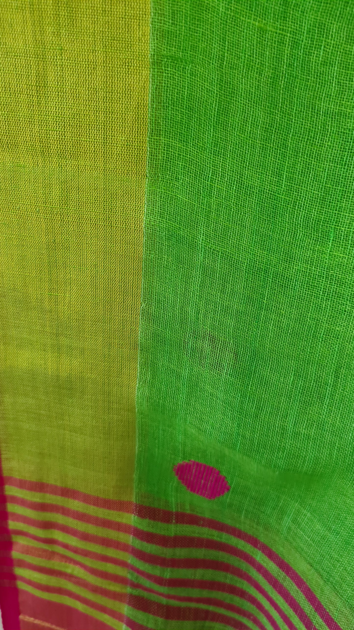 HANDWOVEN Linen by Linen in Green with Pink border