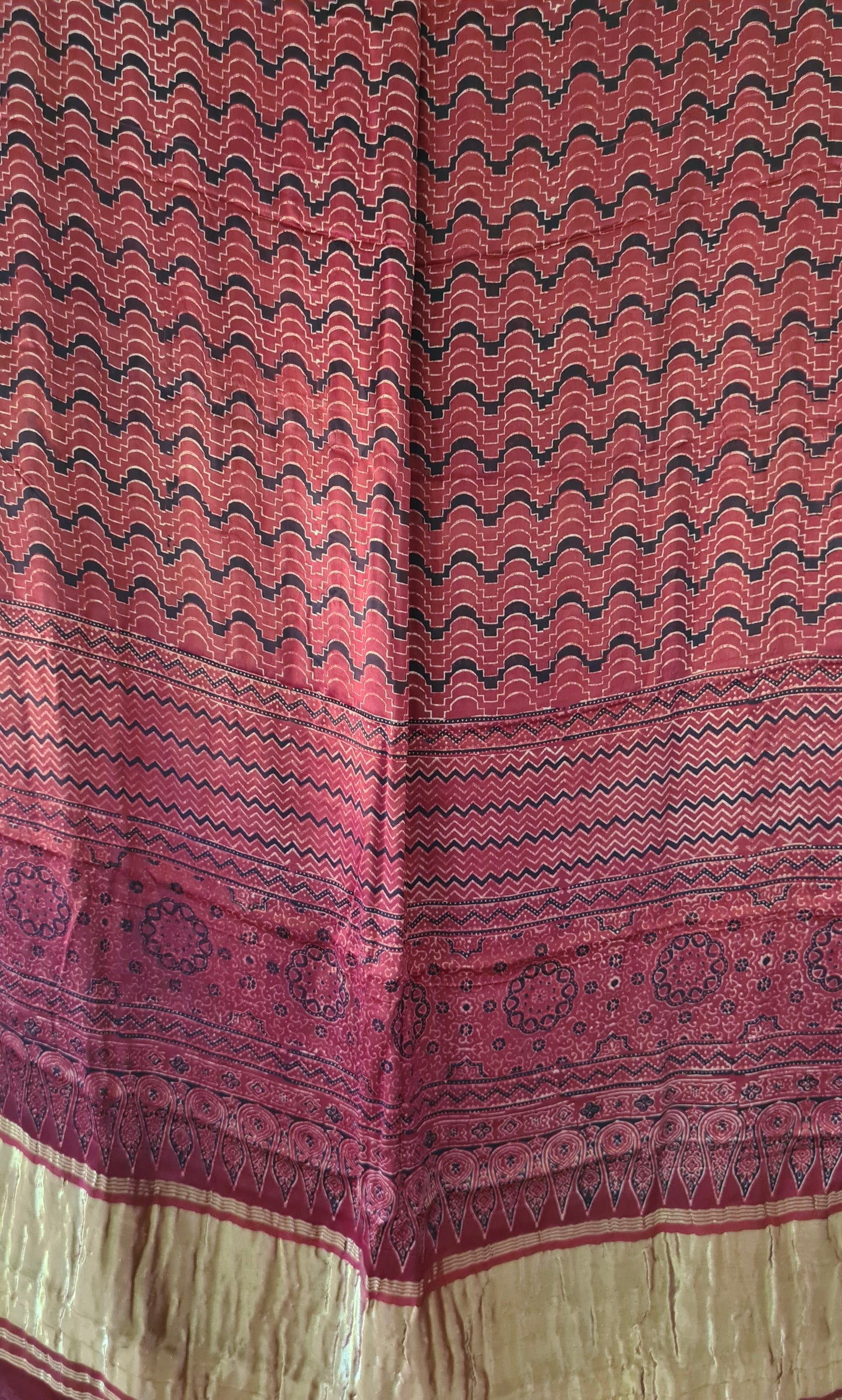HANDWOVEN Maroon modal silk with Ajrak prints