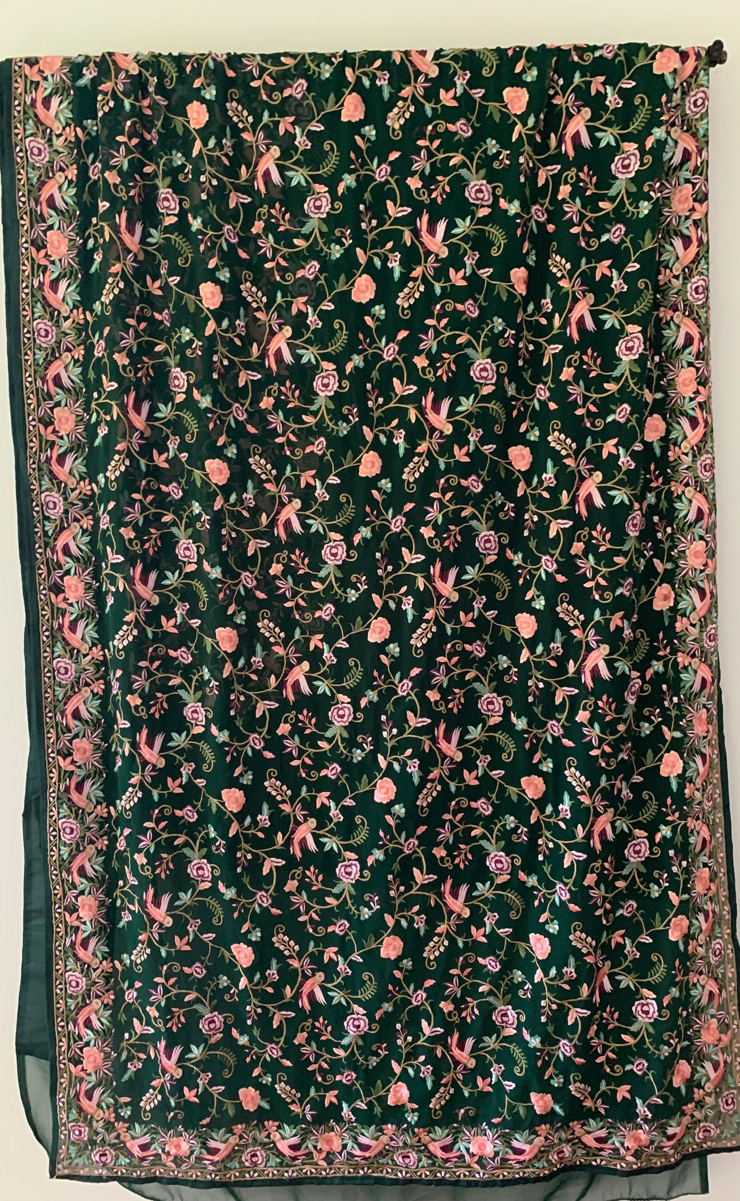 Parsi Gara inspired embroidery saree in Green