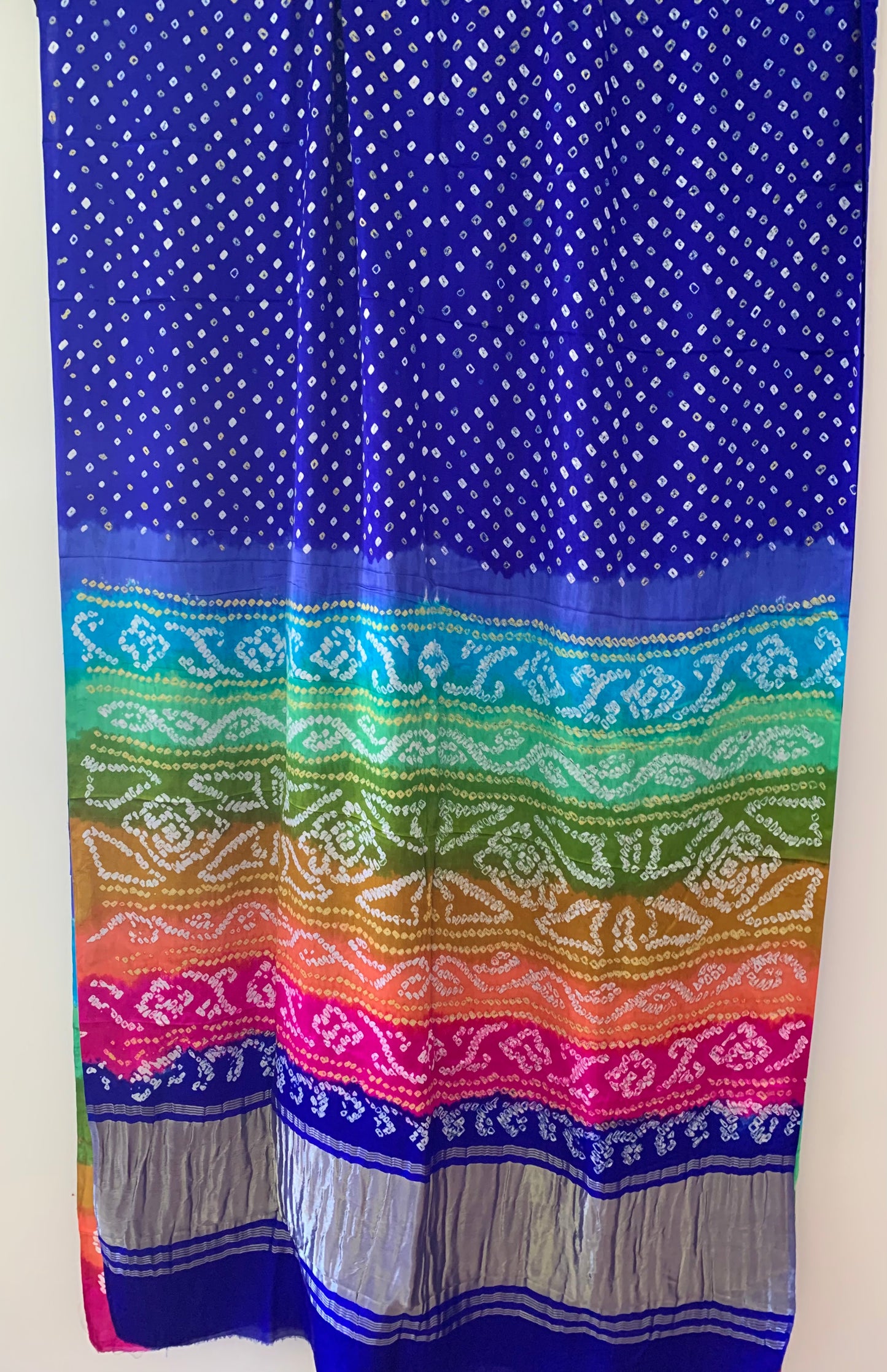 HANDWOVEN BLUE Gajji silk with rainbow Pallu