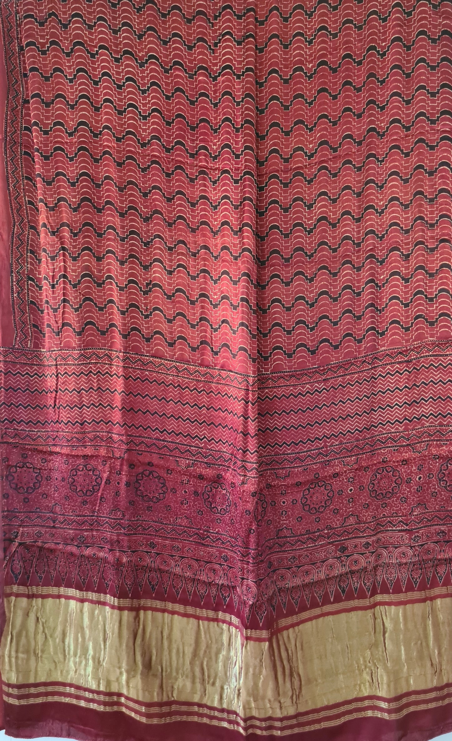 HANDWOVEN Maroon modal silk with Ajrak prints