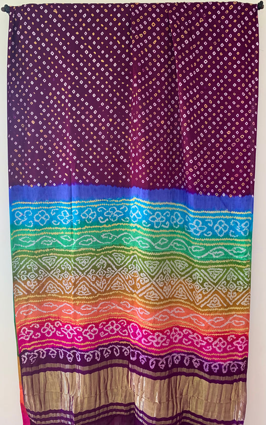 HANDWOVEN purple Gajji silk with rainbow Pallu