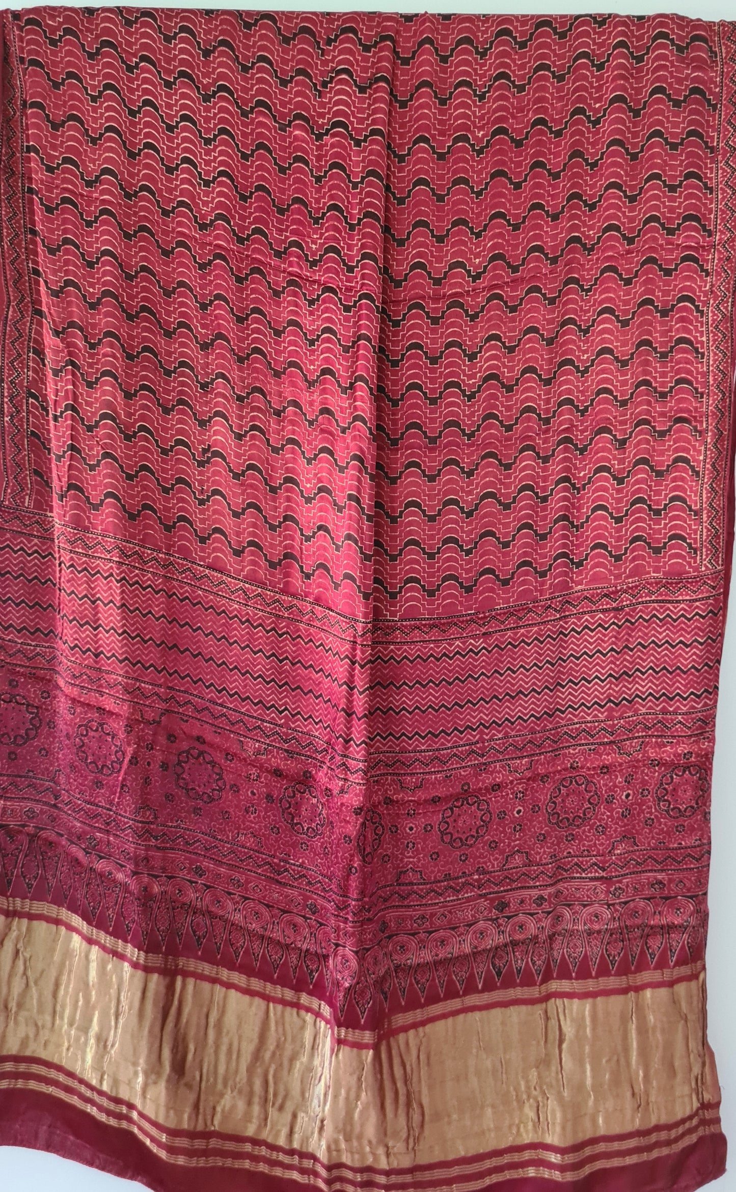 HANDWOVEN Maroon modal silk with Ajrak prints