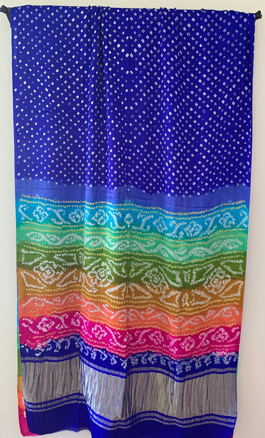 HANDWOVEN BLUE Gajji silk with rainbow Pallu