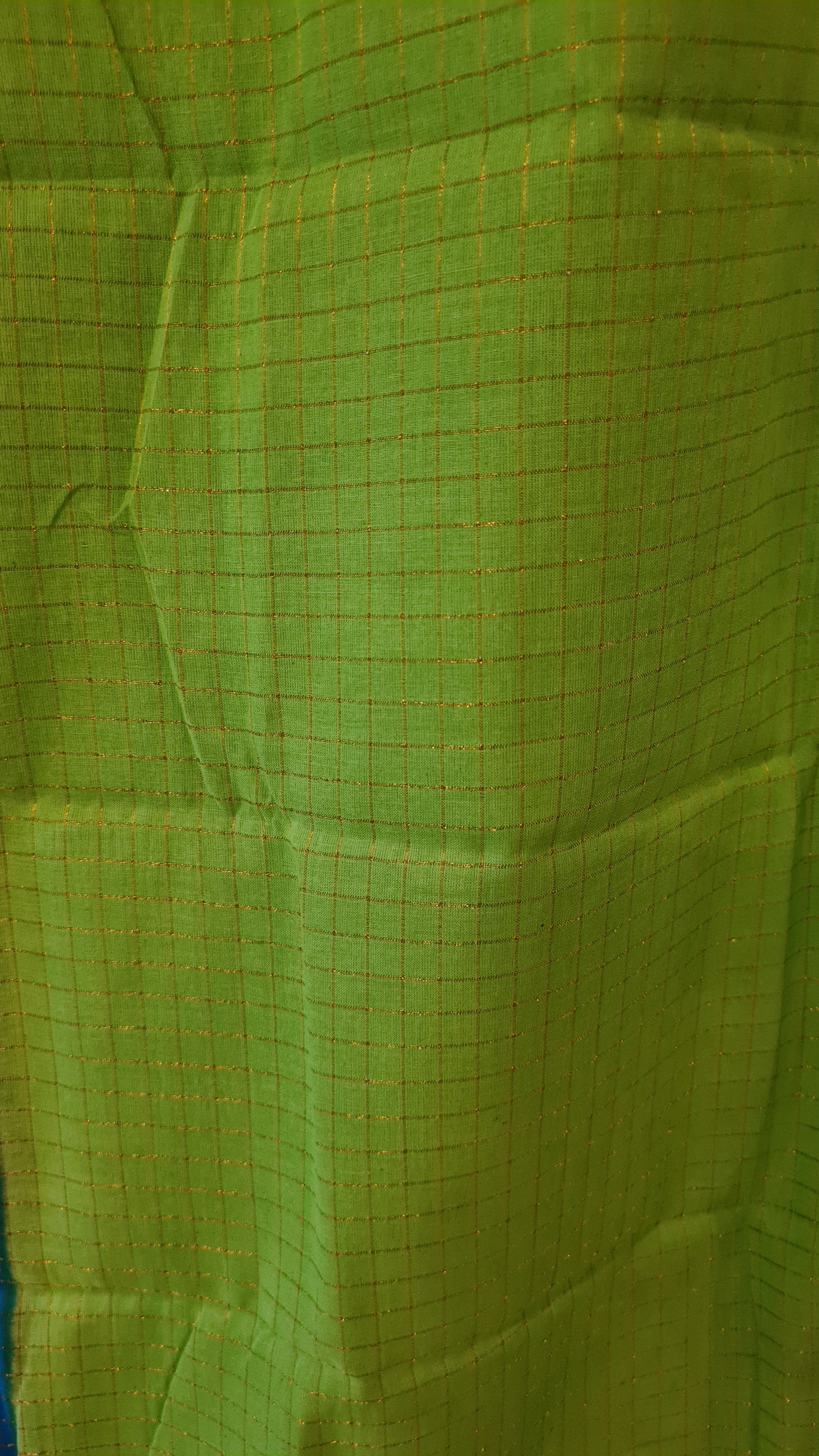 HANDWOVEN Sungudi cotton in green with blue border