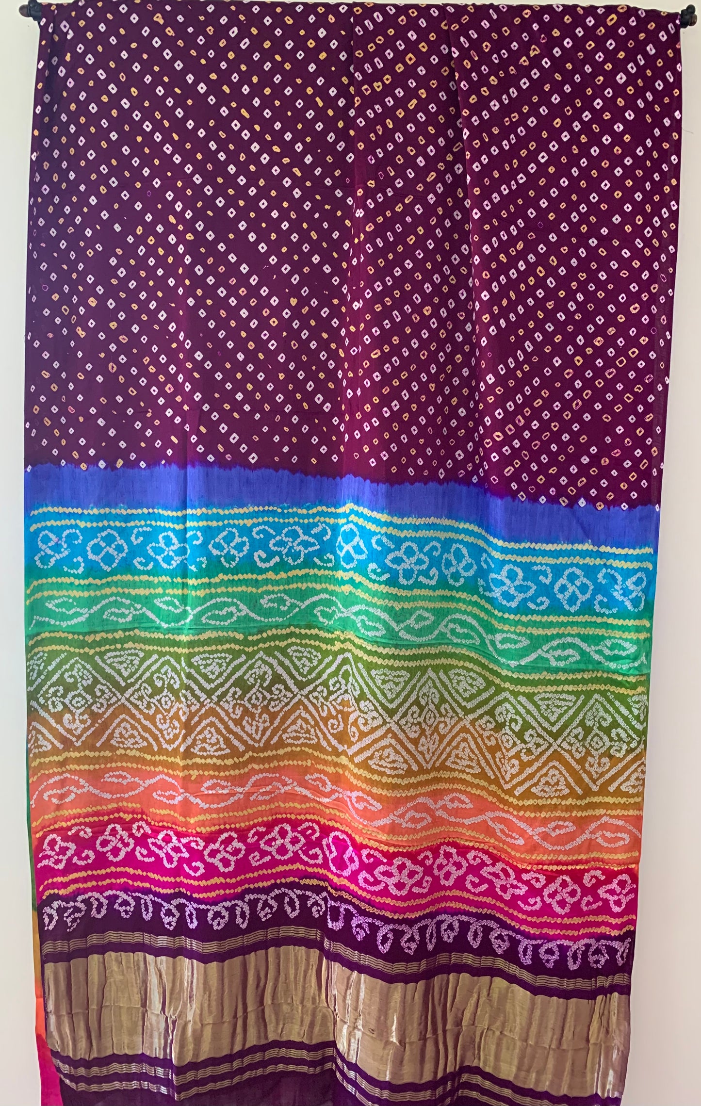 HANDWOVEN purple Gajji silk with rainbow Pallu