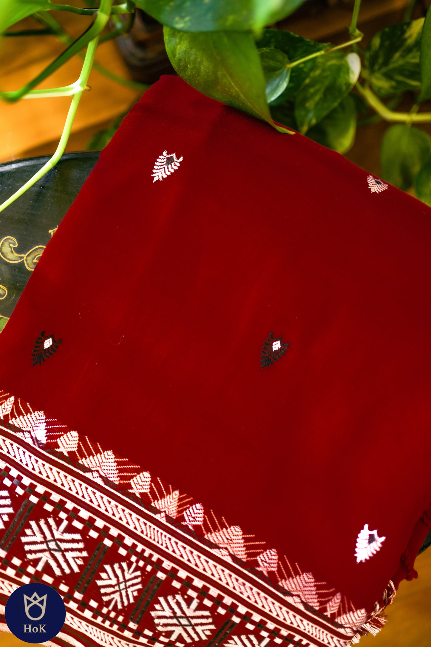 HANDWOVEN Assam Khadi in red