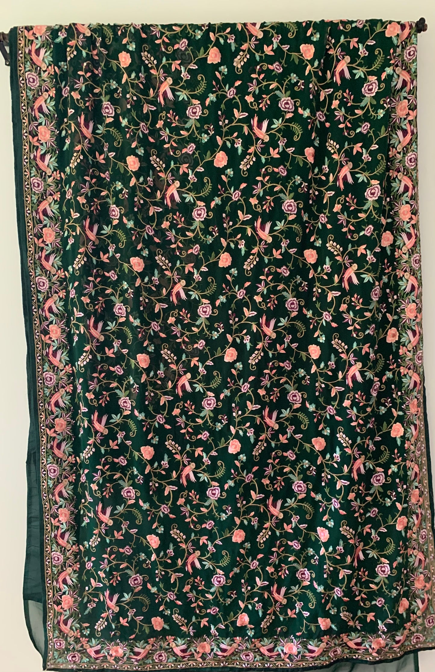 Parsi Gara inspired embroidery saree in Green