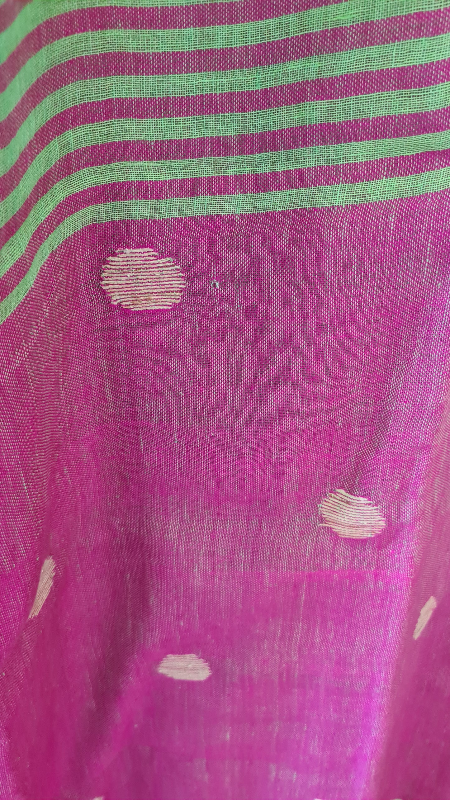 HANDWOVEN Linen by Linen in Green with Pink border