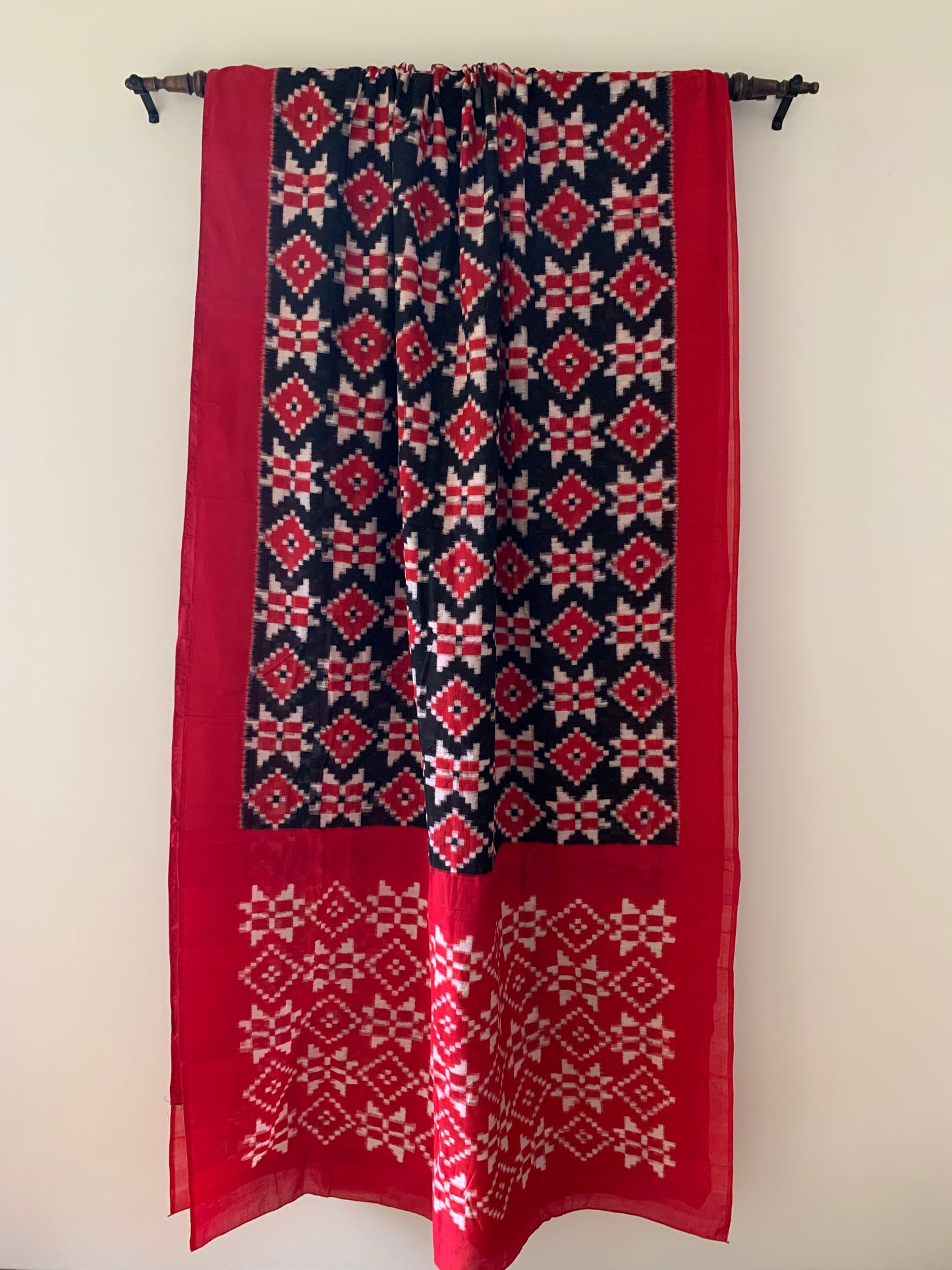 HANDWOVEN Ikat TELIA rumal cotton in black & red