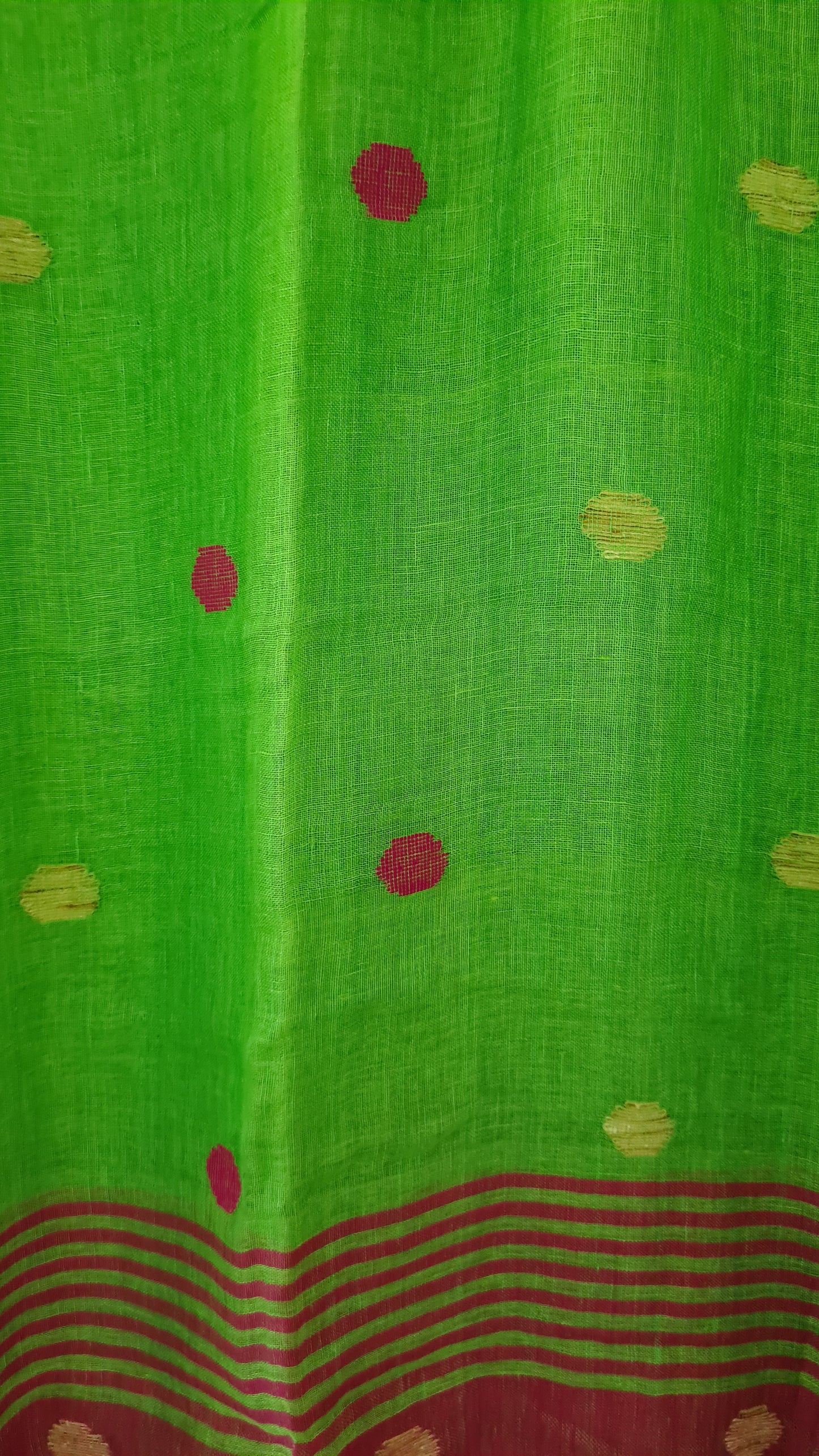 HANDWOVEN Linen by Linen in Green with Pink border