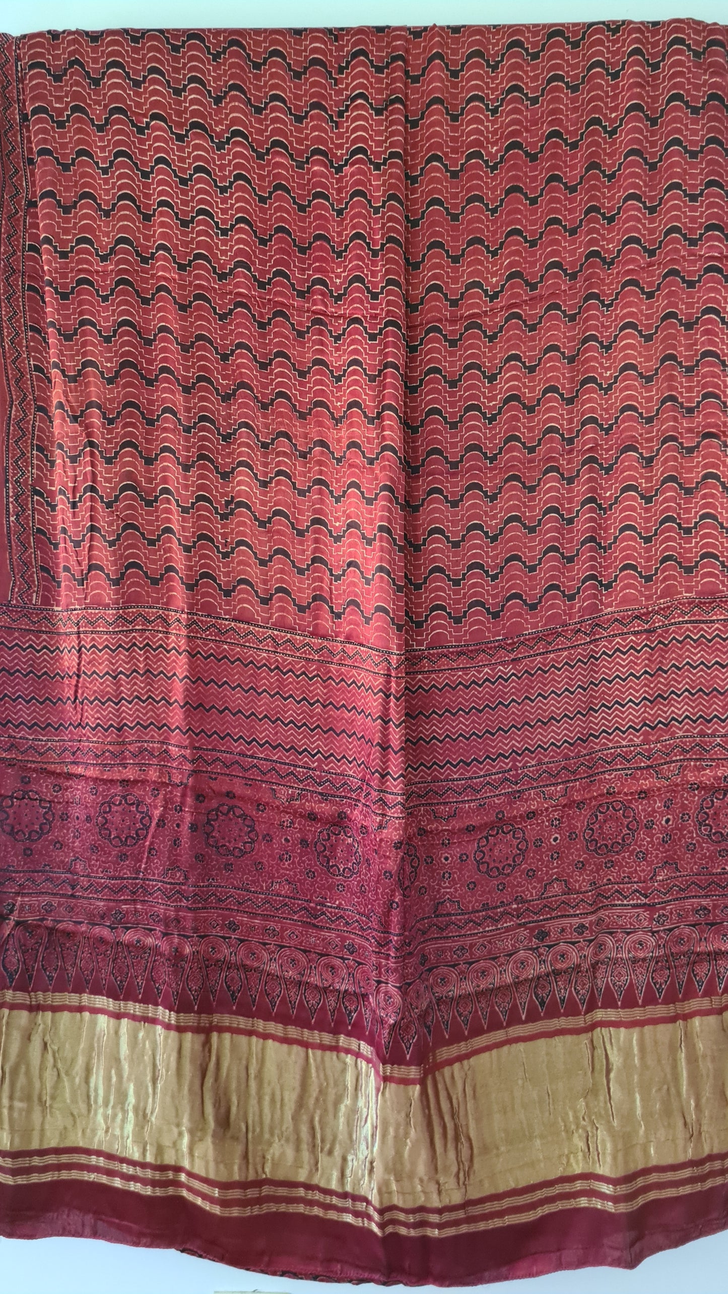 HANDWOVEN Maroon modal silk with Ajrak prints