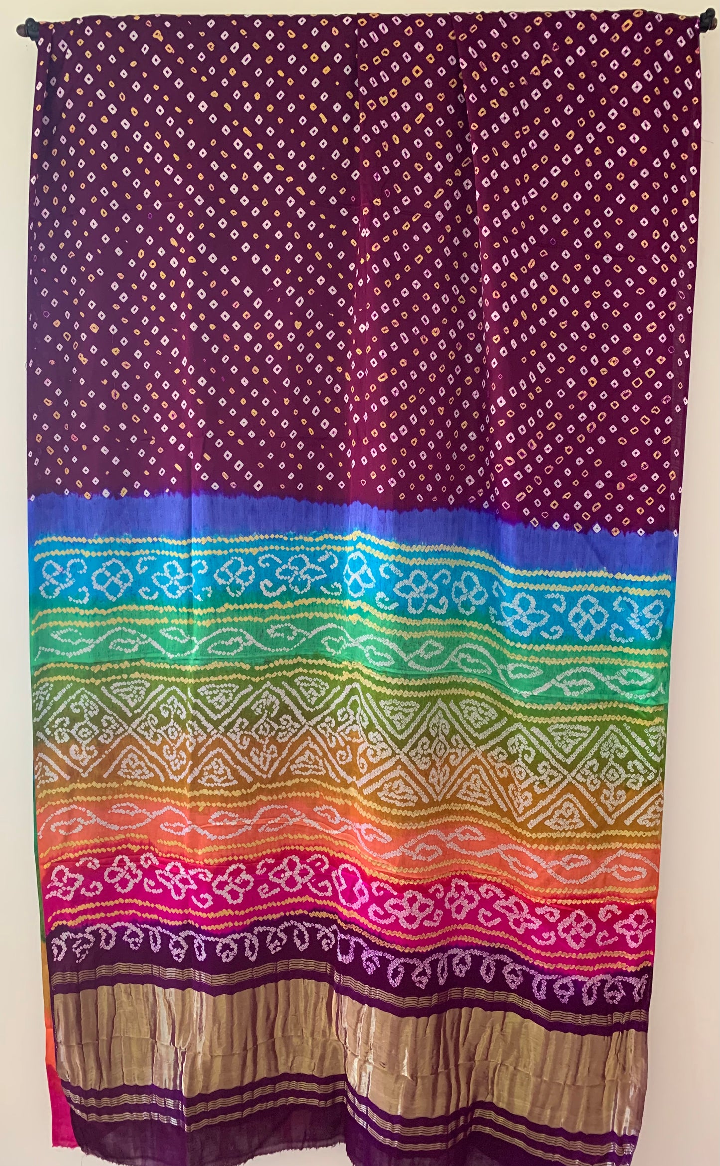 HANDWOVEN purple Gajji silk with rainbow Pallu