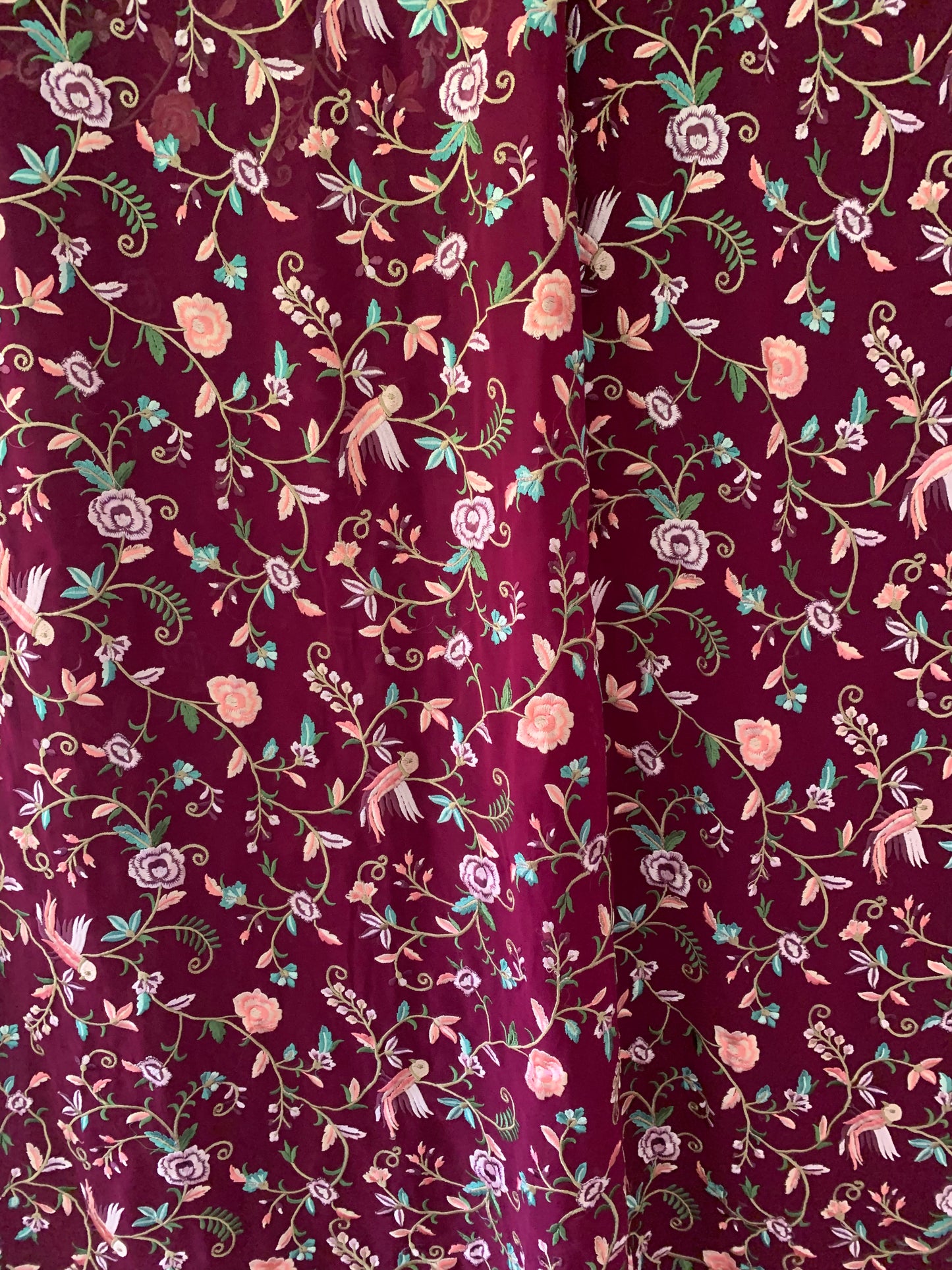 Parsi Gara inspired embroidery saree in Maroon