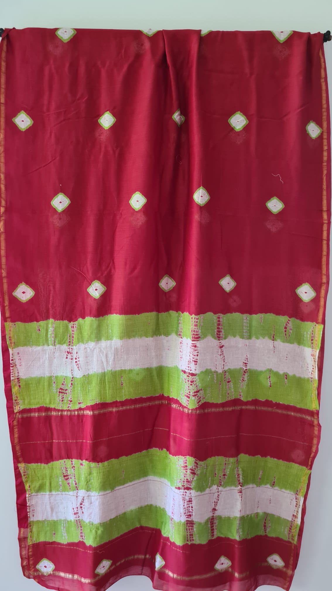 HANDWOVEN Chanderi Bandhani in Red