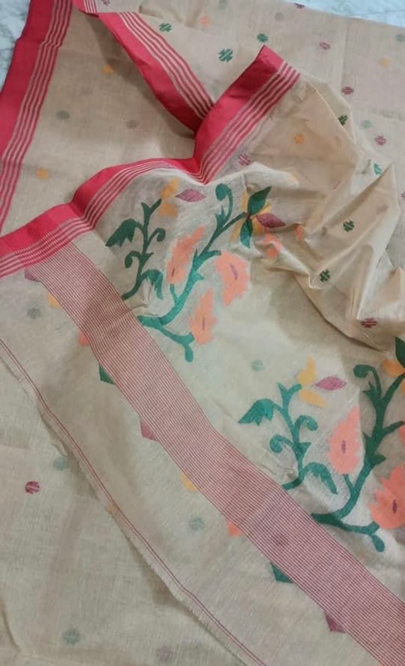 HANDWOVEN Beige Jamdani pure Cotton
