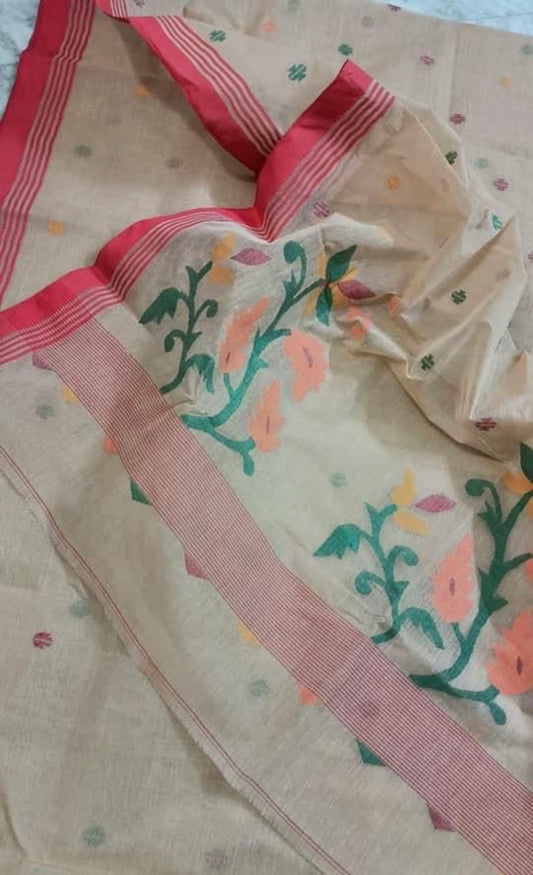 HANDWOVEN Beige Jamdani pure Cotton