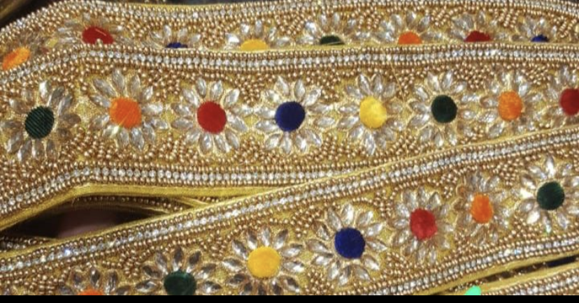 Hip Belt – Gold with Multi colour Flowers