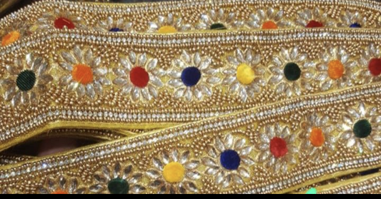 Hip Belt – Gold with Multi colour Flowers