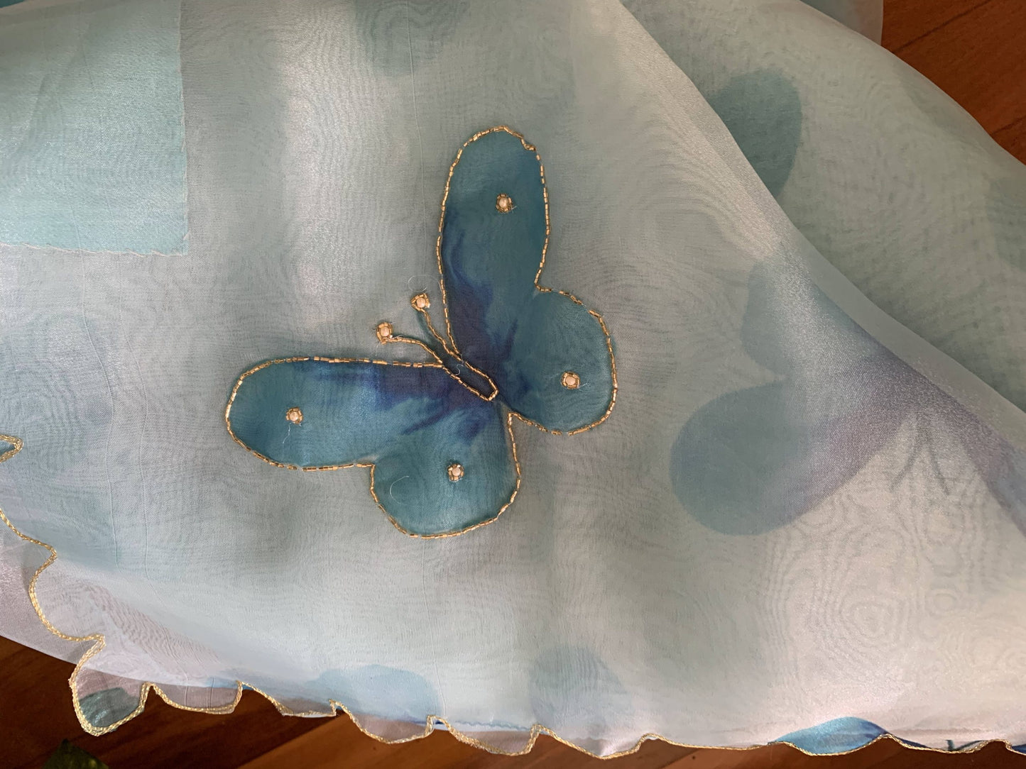 Organza saree in blue with Butterfly