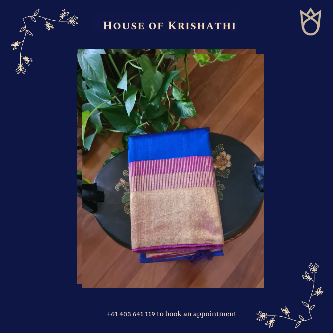 HANDWOVEN Blue Kanchipuram Saree | SILK MARK certified