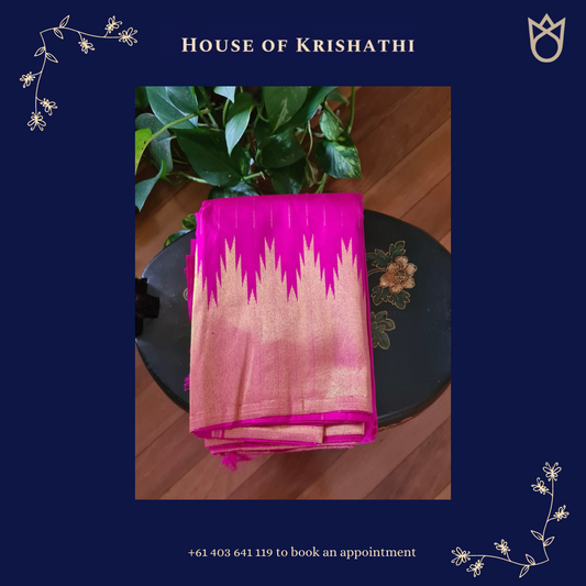 HANDWOVEN Rani Pink Kanchipuram Saree | SILK MARK certified