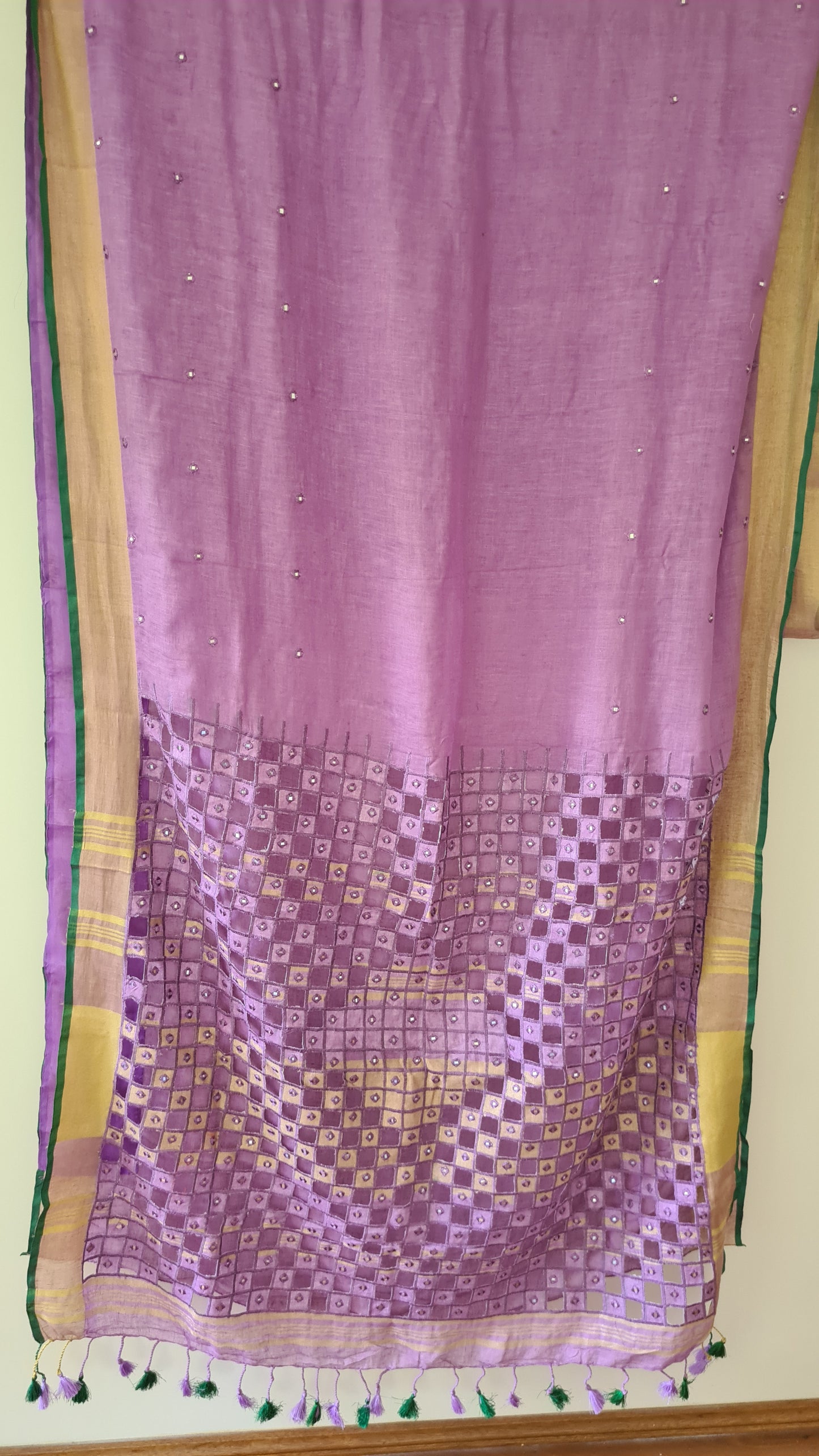 HANDWOVEN Soft Linen by cotton with Cutwork