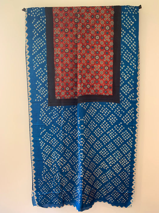 Ajrak Body with Blue Bandhani Pallu & Blouse