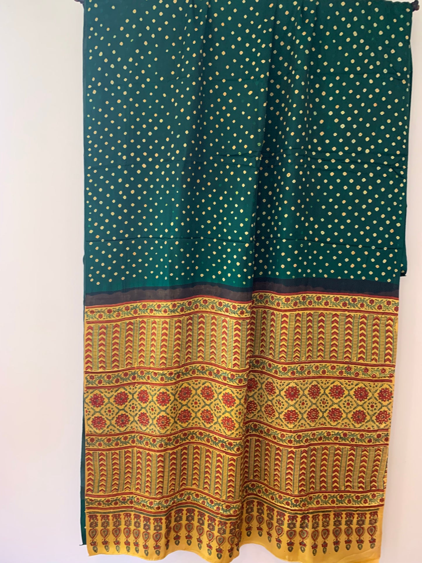 Green Bandhani Body with Ajrak Pallu & Blouse