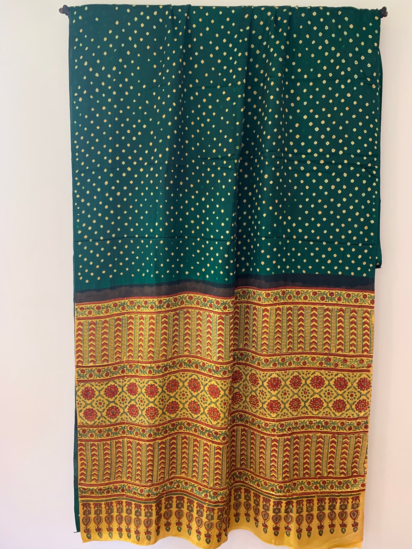 Green Bandhani Body with Ajrak Pallu & Blouse