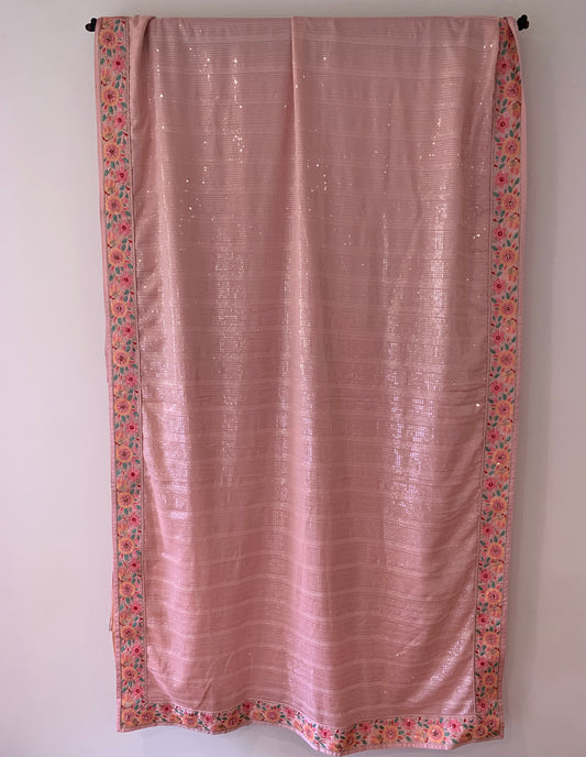 Baby Pink Sequins Saree