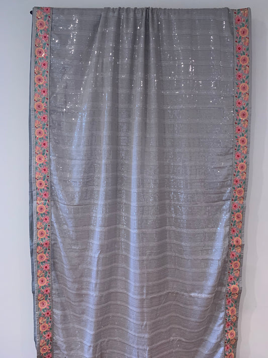 Grey Sequins Saree