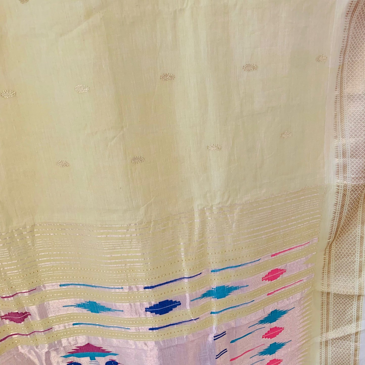 Lemon Yellow Handloom Cotton Paithani