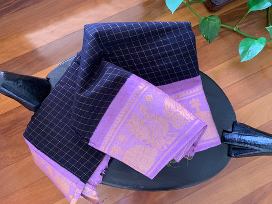 HANDWOVEN Sungudi cotton in Blue with lavender border