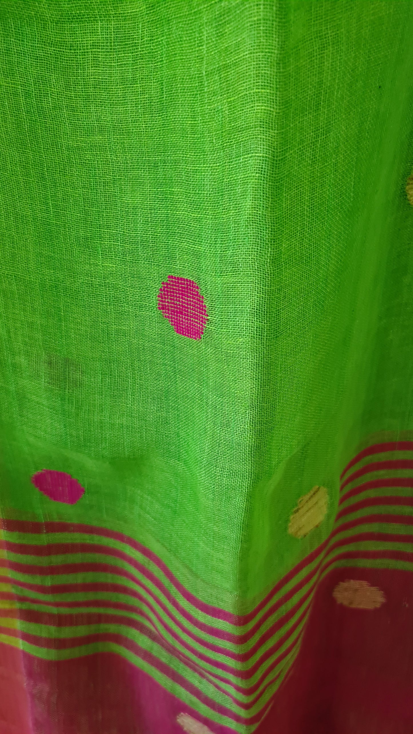 HANDWOVEN Linen by Linen in  Green with Pink border