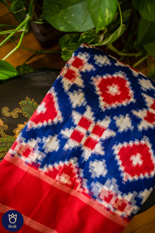 HANDWOVEN Ikat TELIA rumal cotton in blue & red